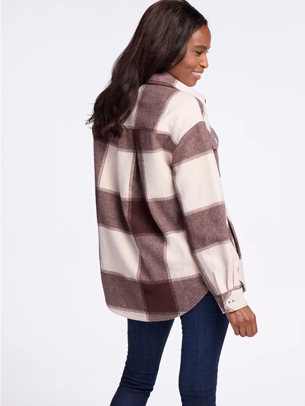 WOOLX Sawyer Shacket Brown & Cream Plaid Women's Jacket - Picture 6 of 6